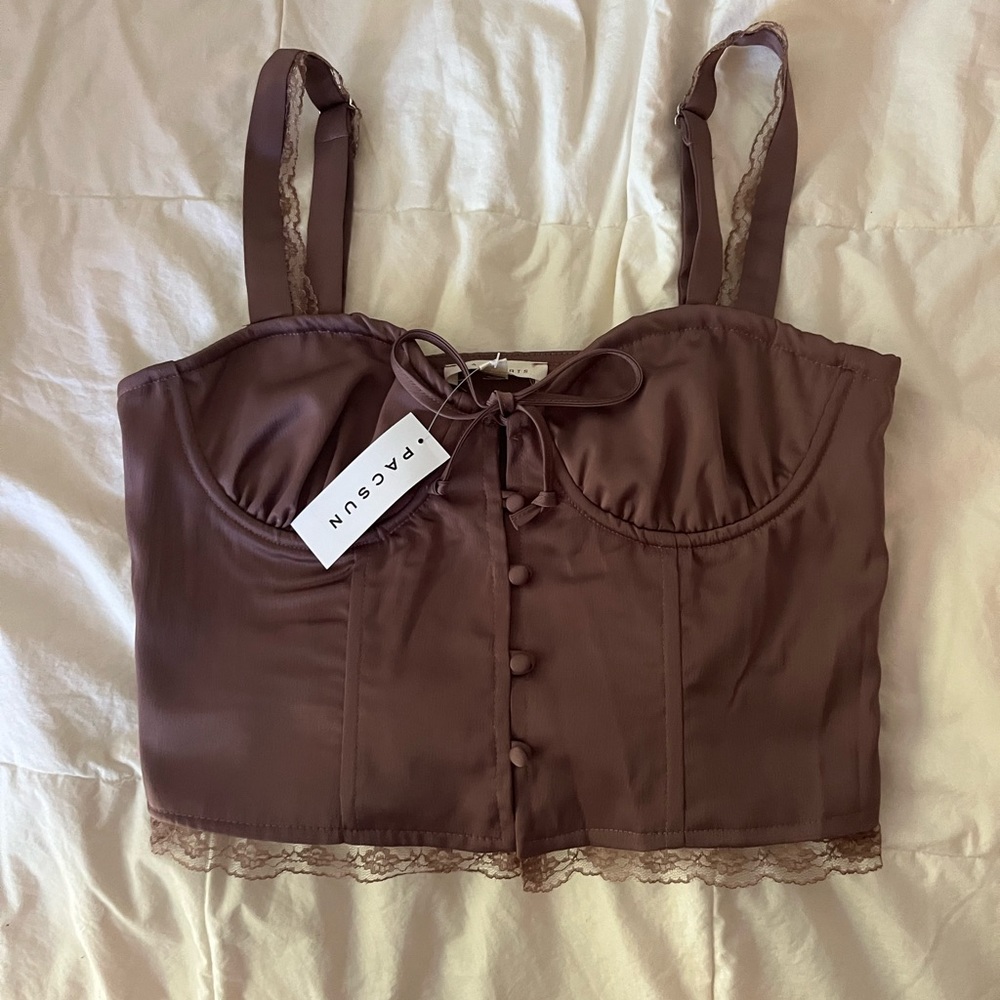 Pacsun bustier tie front button down satin tank